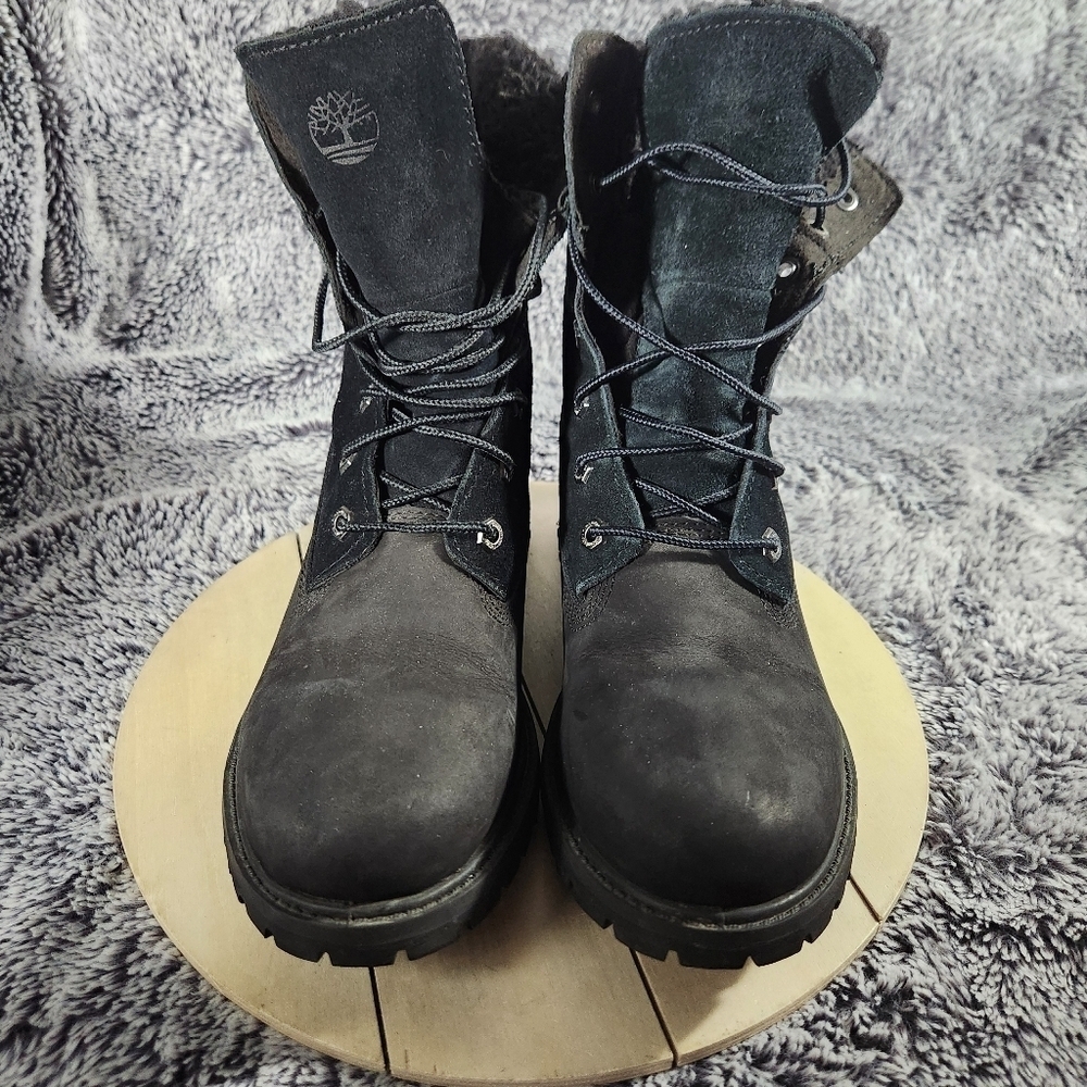 Timberland Authentics Teddy Fleece Fold Down Boots Black Nubuck WP Women's 8.5 - Picture 3 of 9